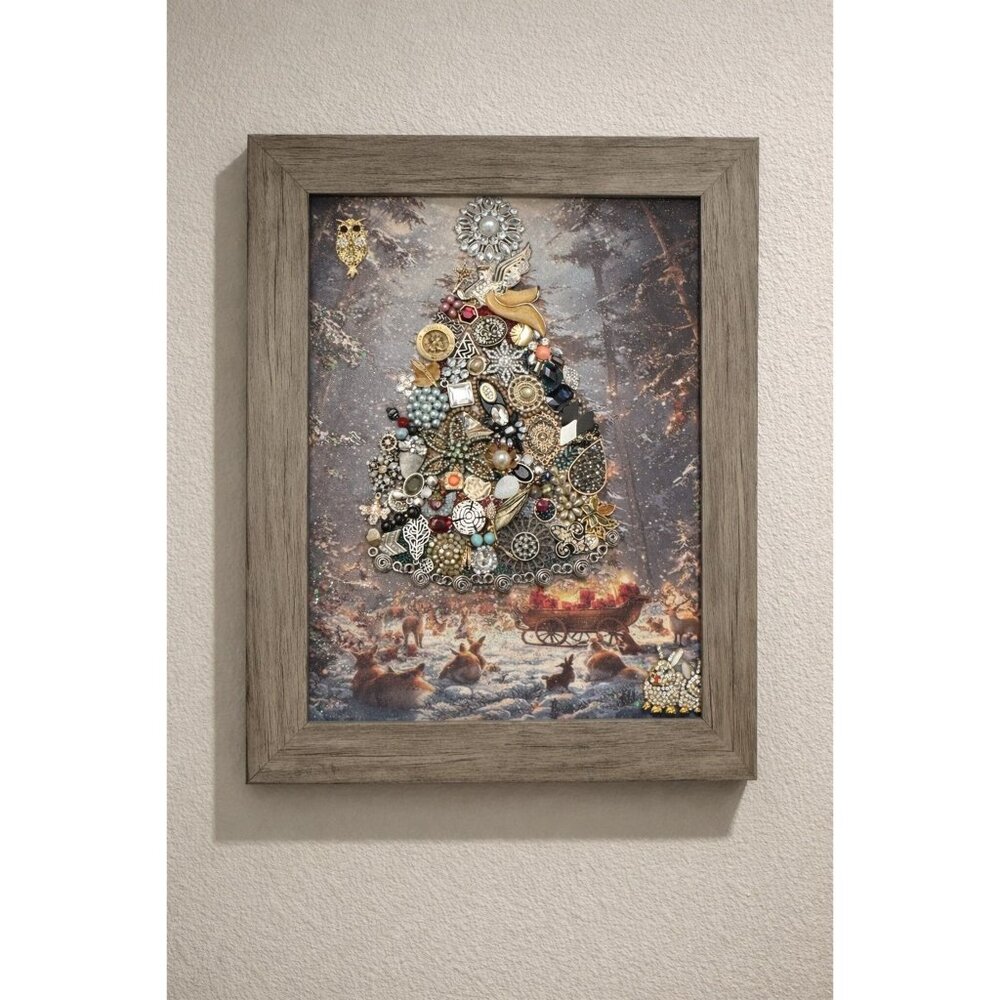 Designs By Betty Jeweled Christmas Tree Mixed Media Wall Art Logo Signed 14" X 1